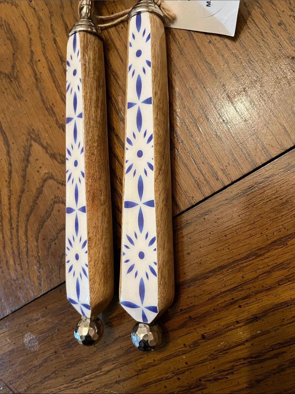 Ceramic Handle Salad Serving Set - Blue and White, new